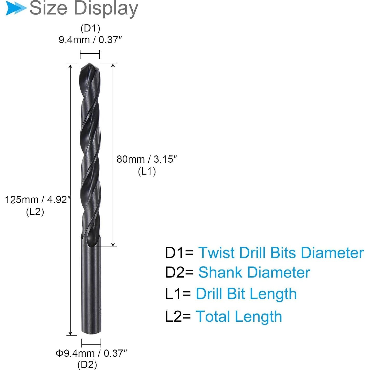 Broca Espiral Acero Rápido 9.4mm CoCud Longitud 125mm