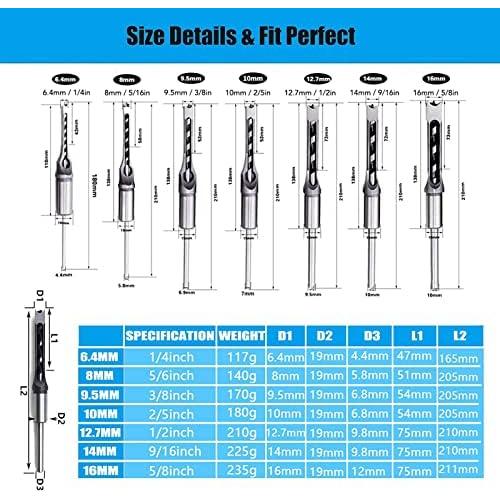 Juego de 7 Brocas YWBL-WH para Madera 0,64 a 1,59 cm