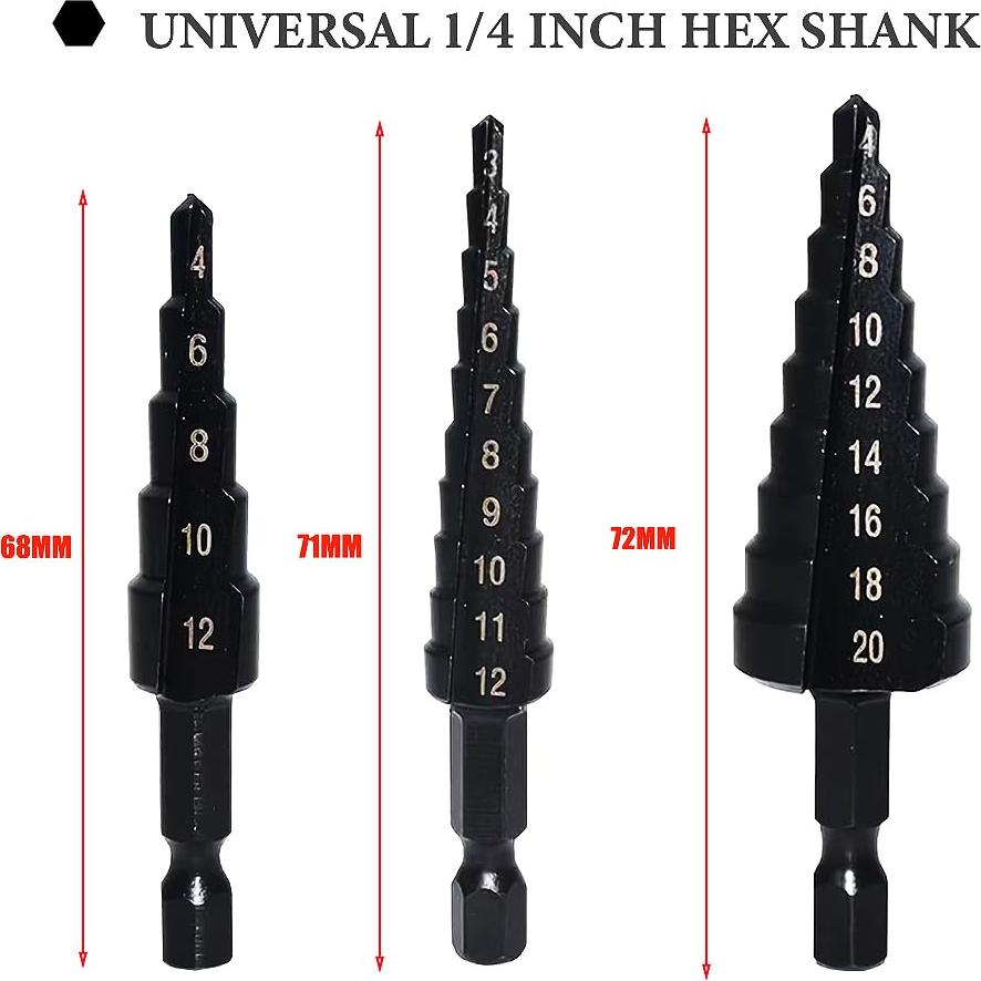 Juego de Brocas Escalonadas Atskonnen 3 Pcs 4-20mm HSS