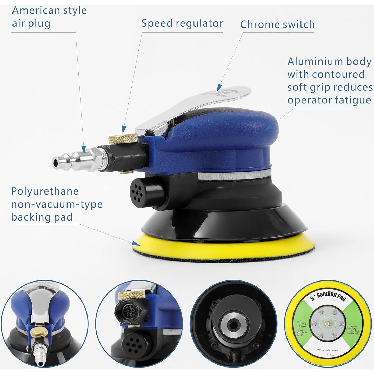 Lijadora Orbital Neumática UPWOOD 5 Pulgadas con 10 Lijas