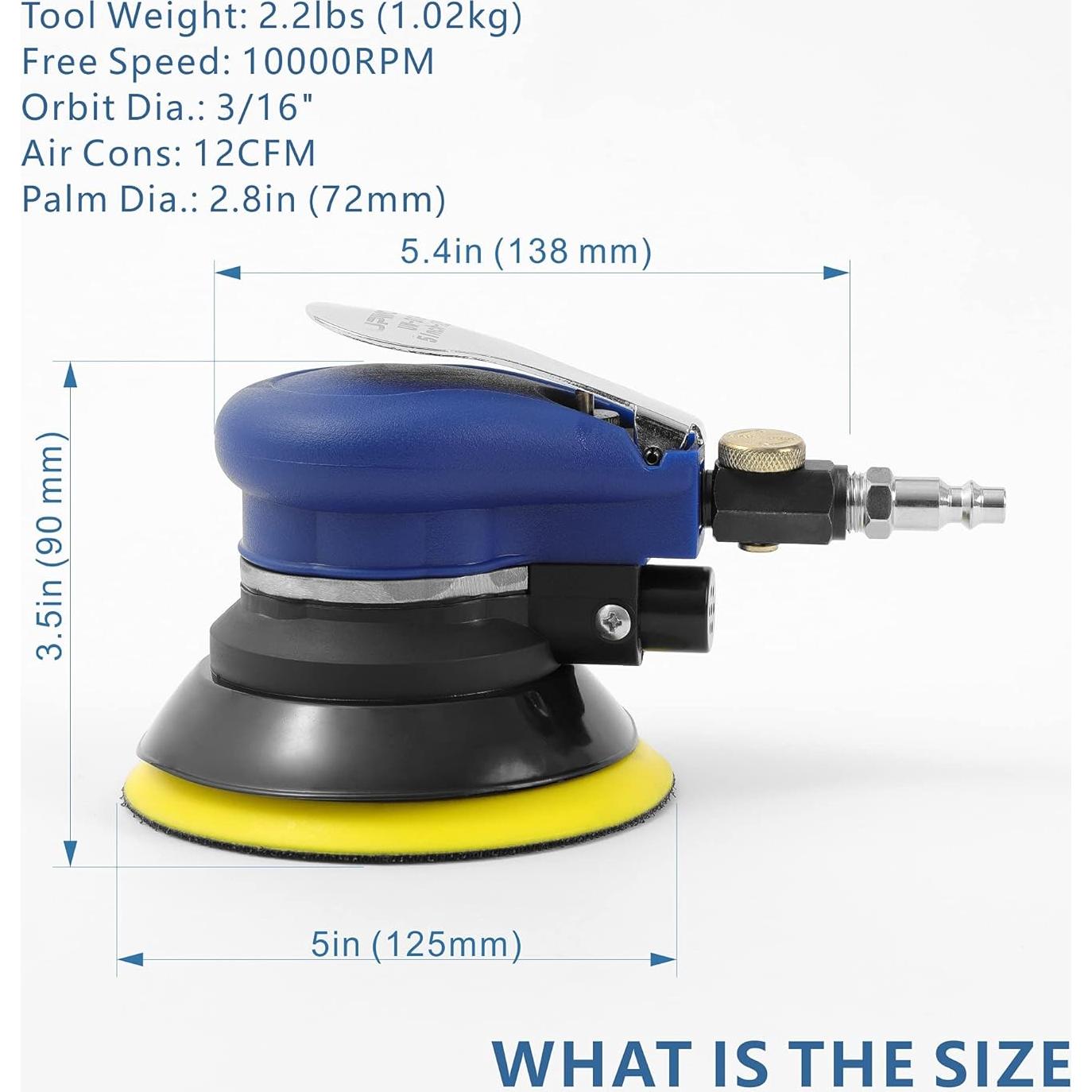 Lijadora Orbital Neumática UPWOOD 5 Pulgadas con 10 Lijas