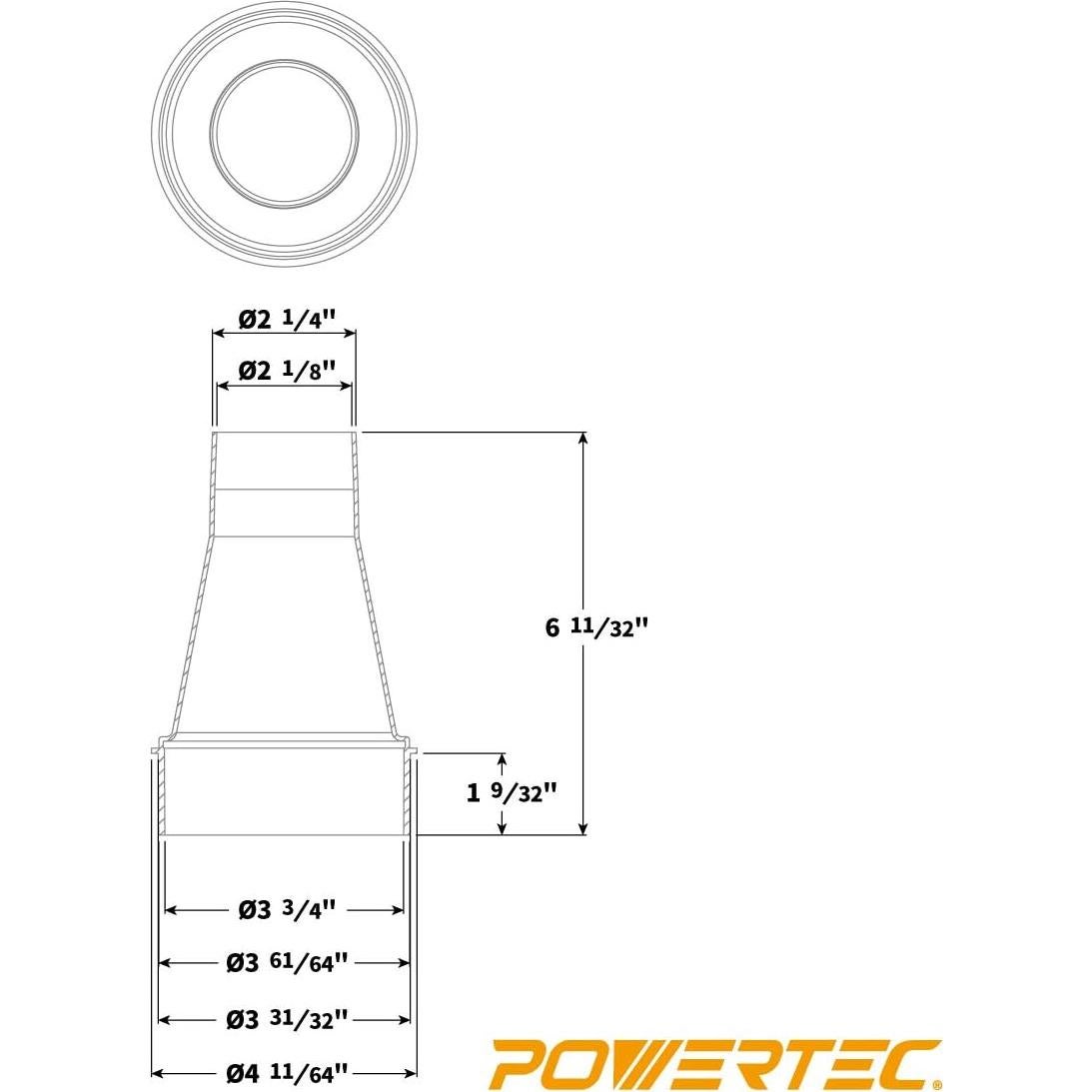 Adaptador reductor POWERTEC 4" a 5,72 cm 2pk