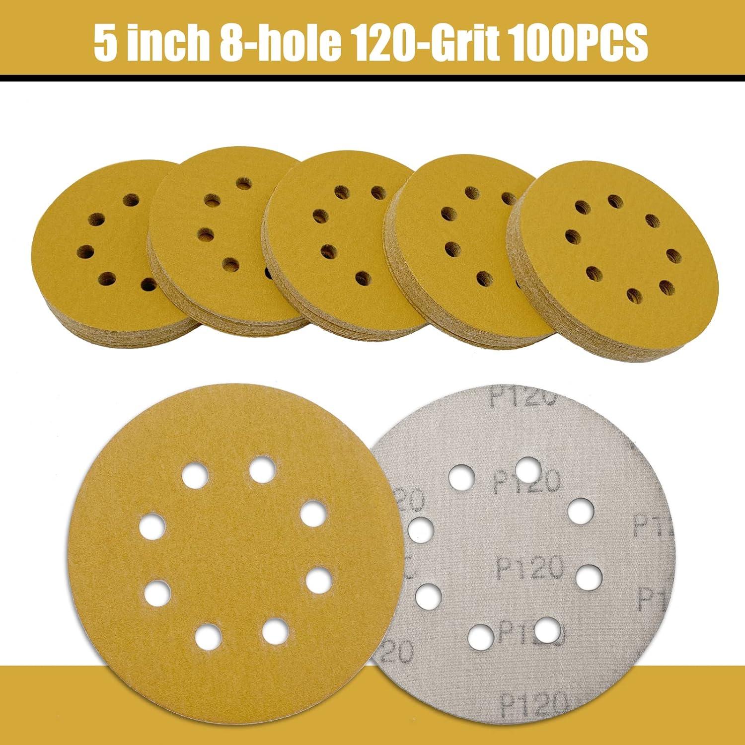 100 Discos de Lijado 12.7 cm QYQRQF 120 Granos 8 Agujeros