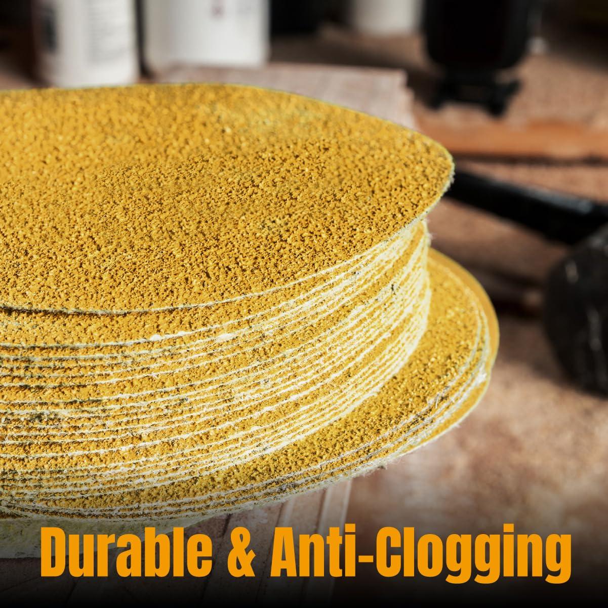 POWERTEC 100 PCS 80 Grit 6 Inch PSA Sanding Discs, Self Stick Adhesive Sandpaper, 6" for Drywall, Woodworking, Paint, Epoxy with Random Orbital Sanders, DA Sanders, 4x36 Belt Disc Sander (4DR1508)