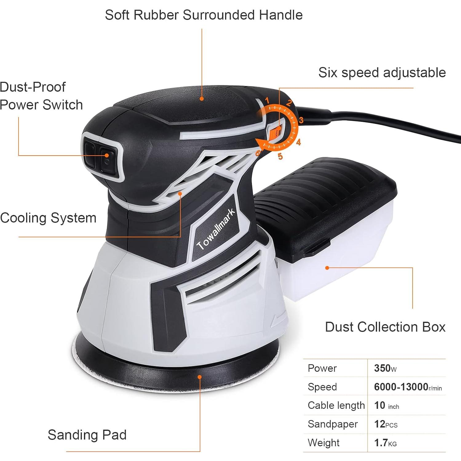 Lijadora Orbital Towallmark 350W 13000RPM 6 Velocidades