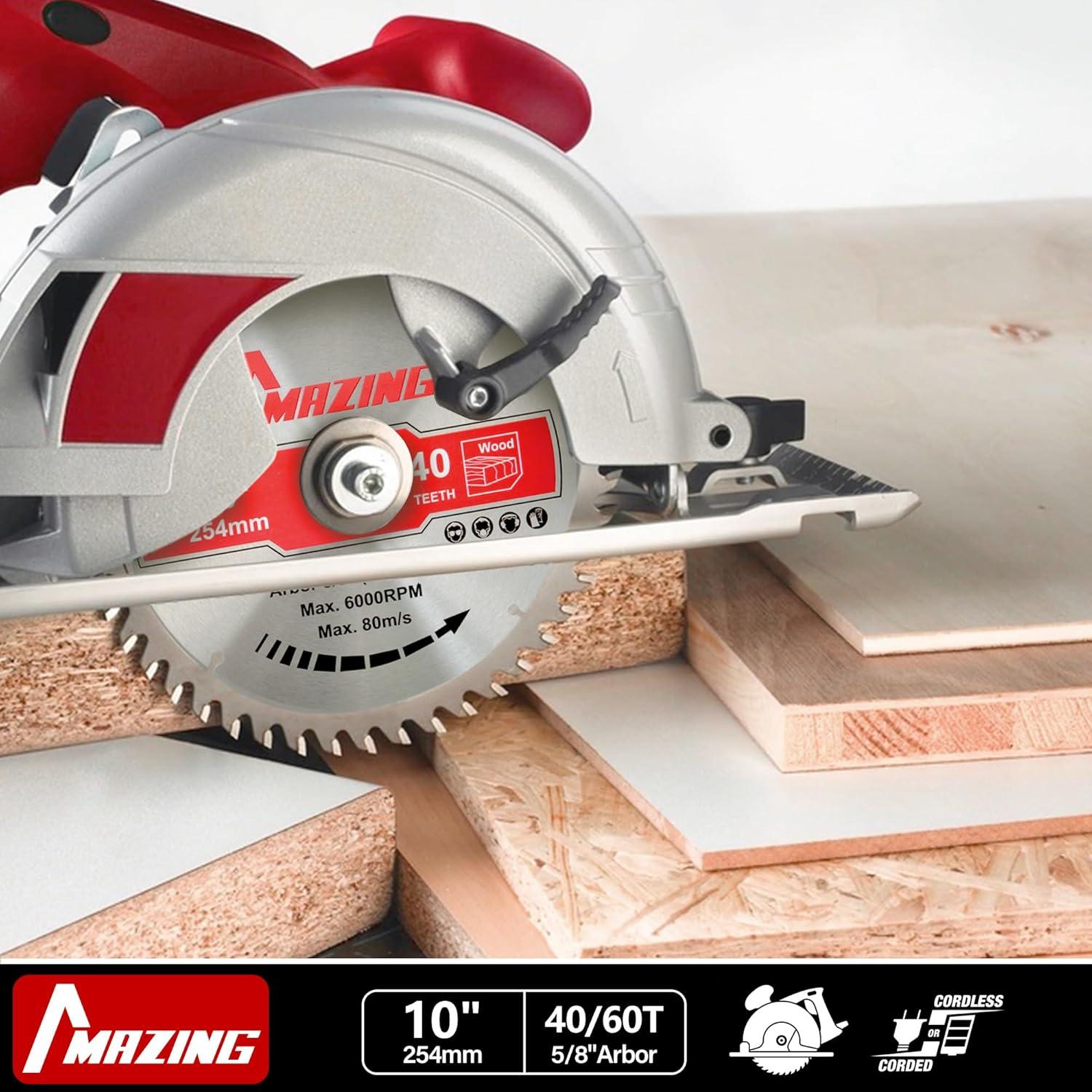 MAZING Paquete 2 Sierras Circulares 25.4cm 40T y 60T