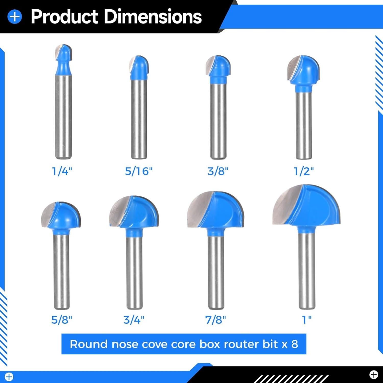 Juego de 8 Brocas de Router OMISTAR 1/4 a 2,54 cm Carburo