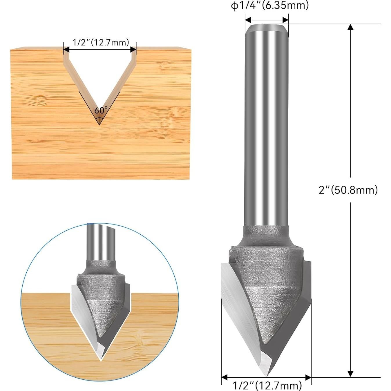 Brocas Router CNC LUNYEE 60° V Groove 6,35mm Diámetro