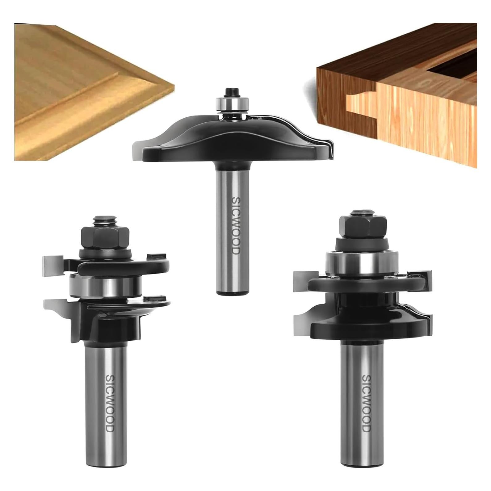Juego de 3 Bits de Router SICWOOD para Gabinetes 1/2"