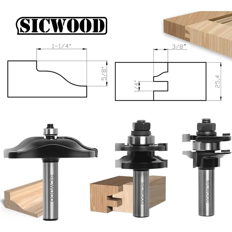 Juego de 3 Bits de Router SICWOOD para Gabinetes 1/2"