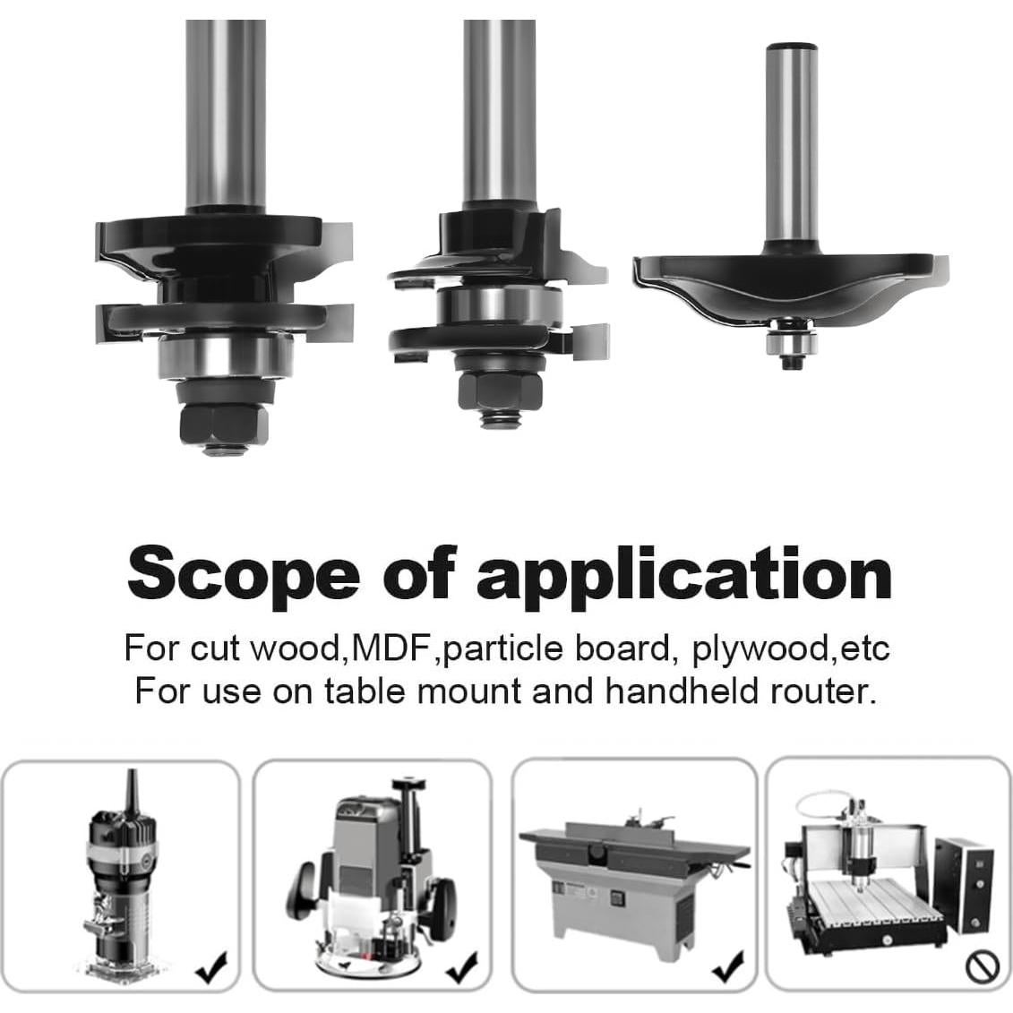 Juego de 3 Bits de Router SICWOOD para Gabinetes 1/2"