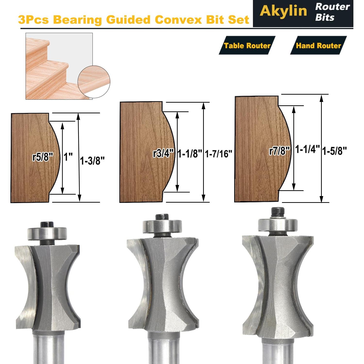 Juego de 3 Fresas de Bisel Convexo Ovalado Akylin 1,27cm