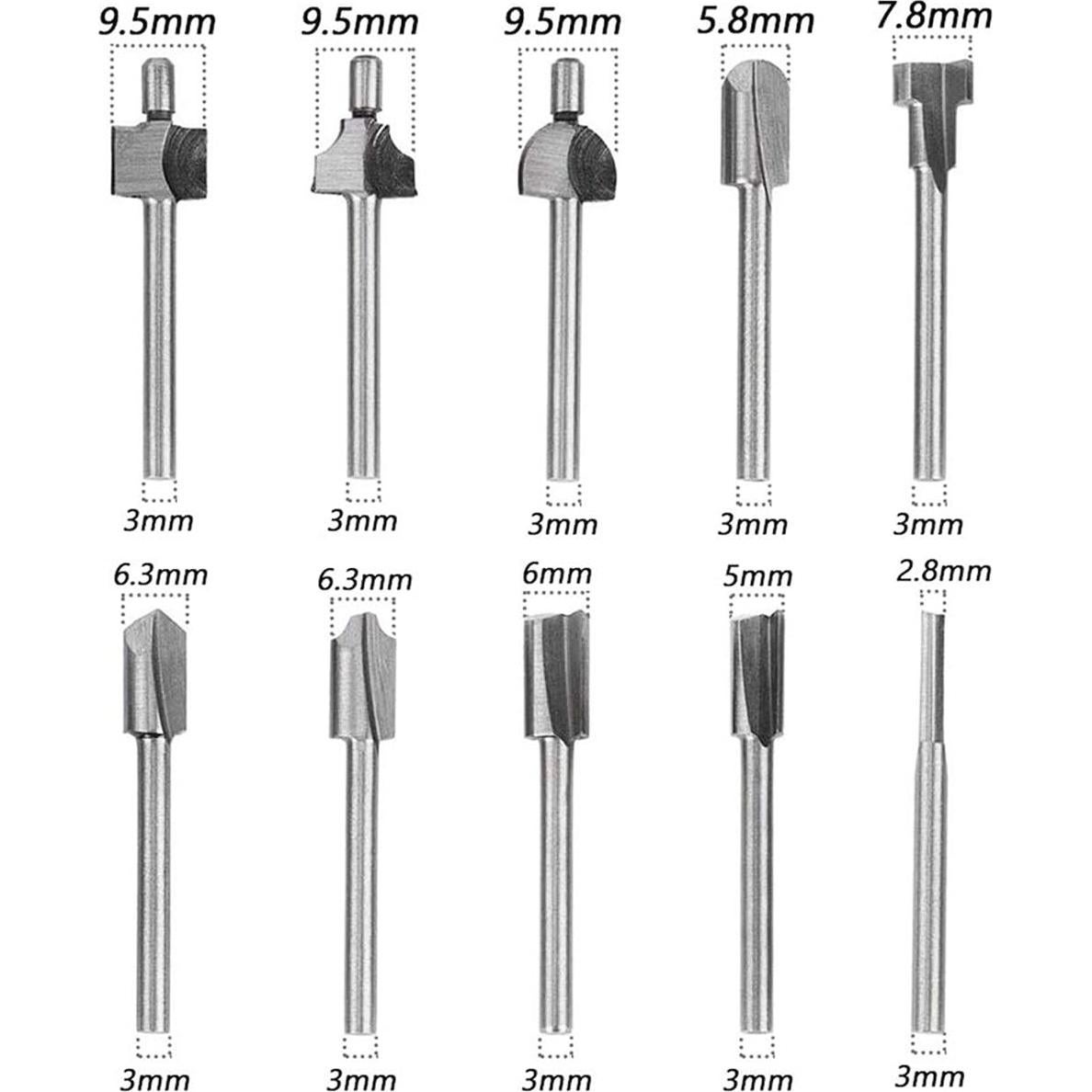 Juego de 10 Bits de Router HSS Wolfride 3mm Titanio
