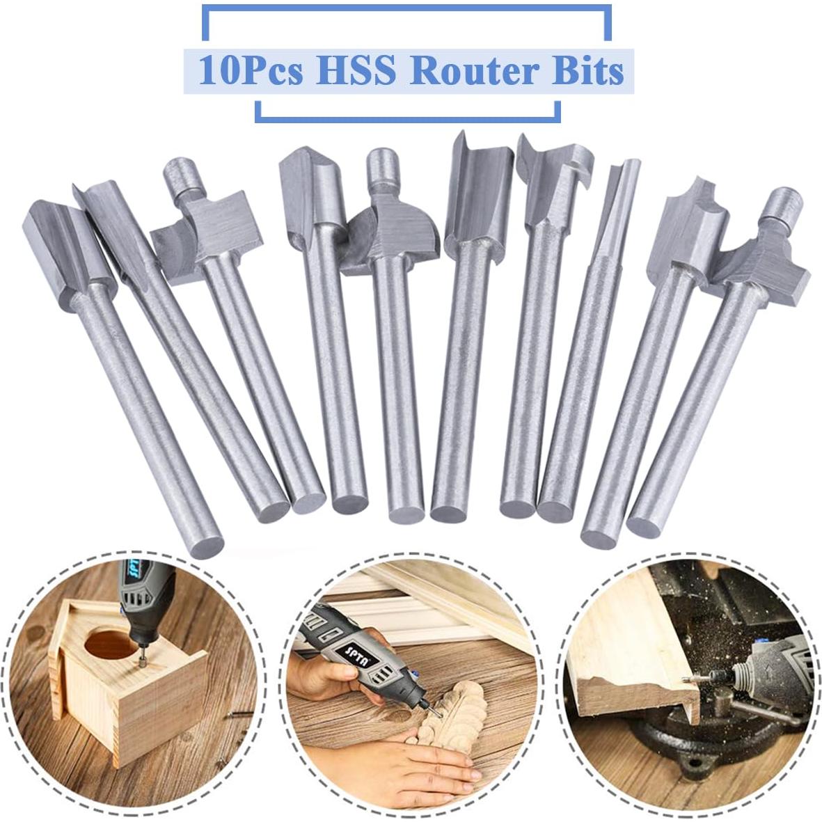 Juego de 10 Bits de Router HSS Wolfride 3mm Titanio