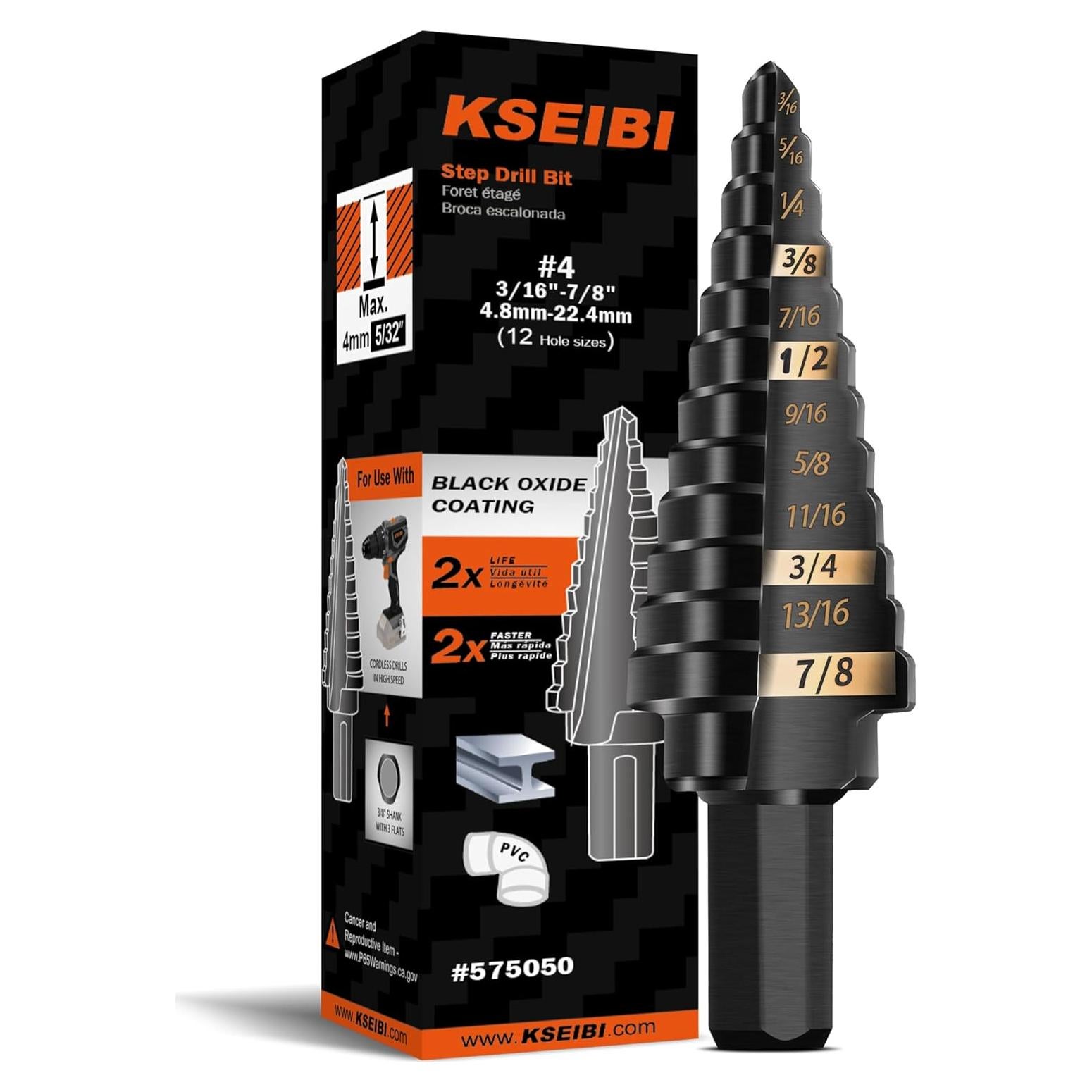 Juego de Brocas Escalonadas KSEIBI HSS 0,48-2,22 cm 3 Planos