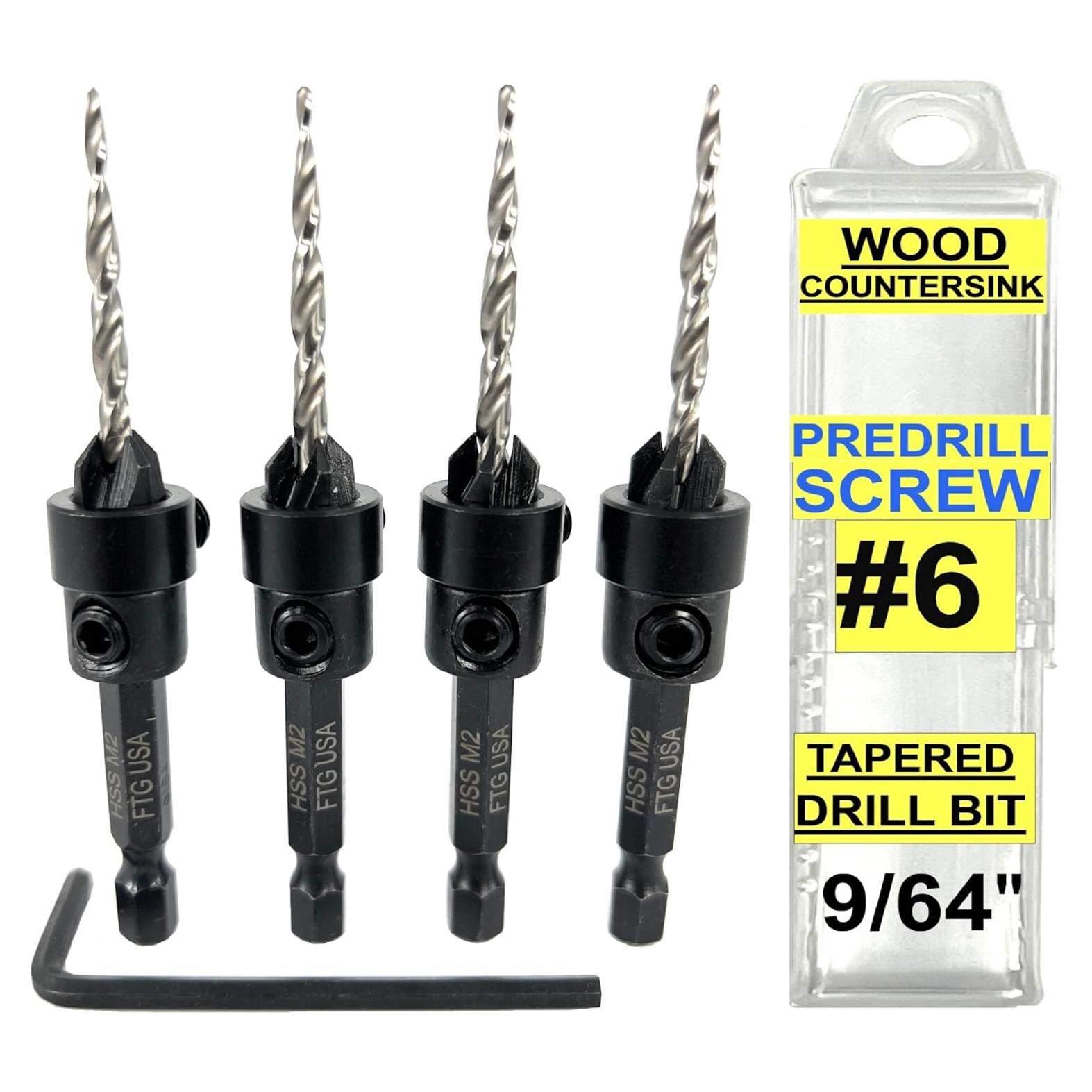 Juego de Brocas Avellanadoras FTG USA 4 Piezas #6 para Madera