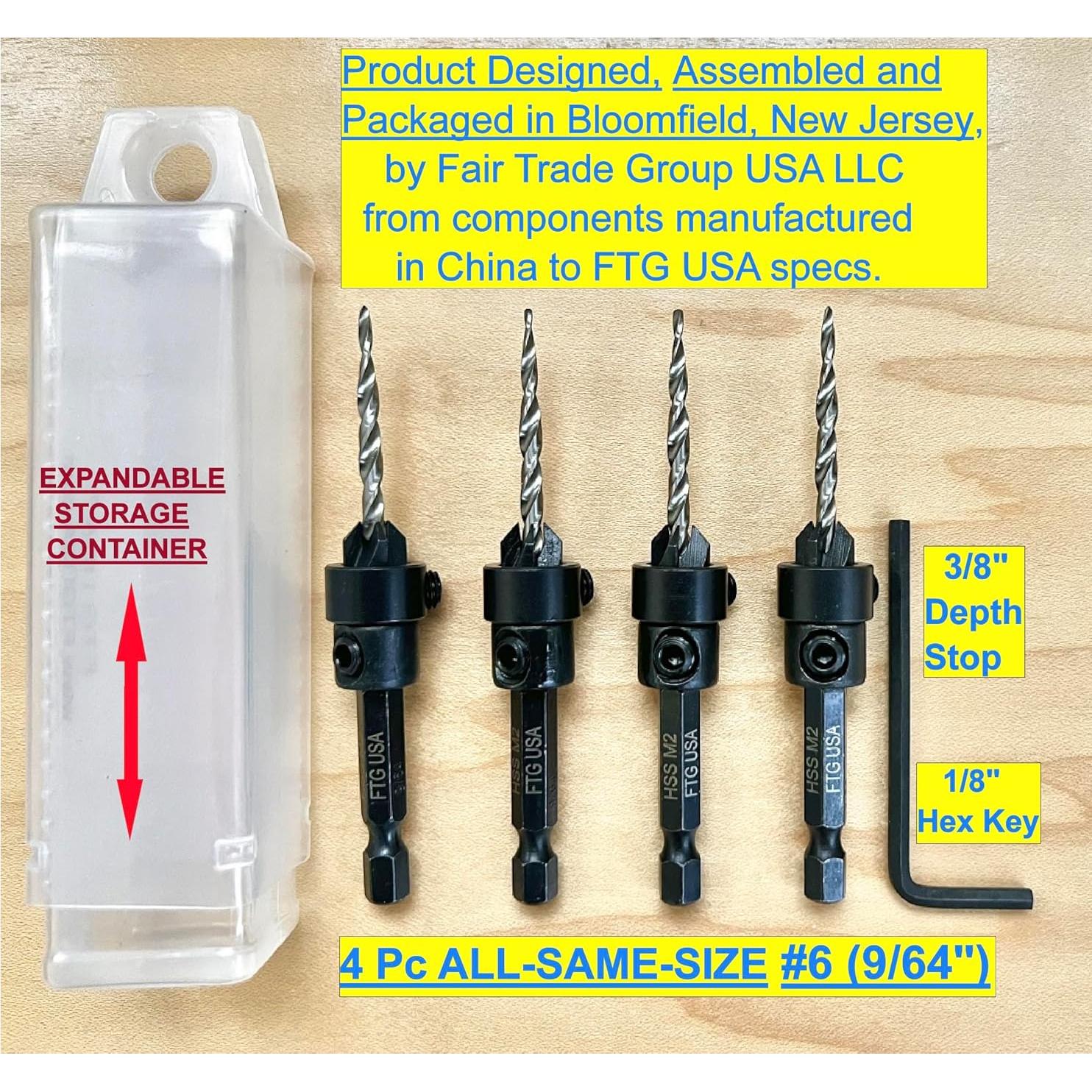 Juego de Brocas Avellanadoras FTG USA 4 Piezas #6 para Madera