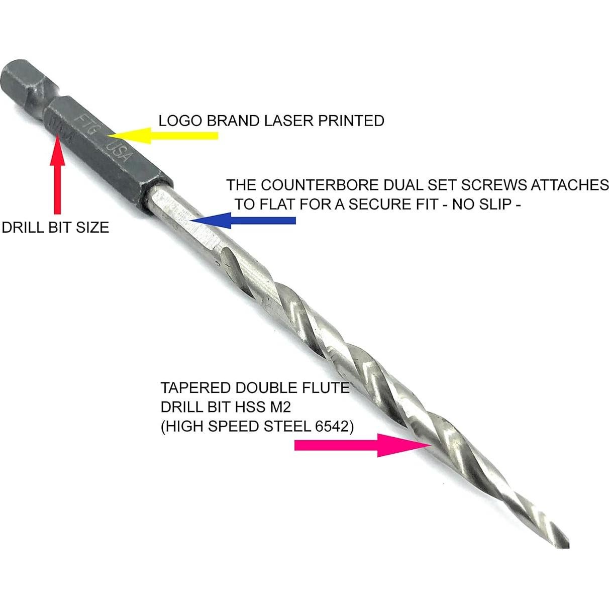 Juego de Brocas Avellanadoras FTG USA 4 Piezas #6 para Madera