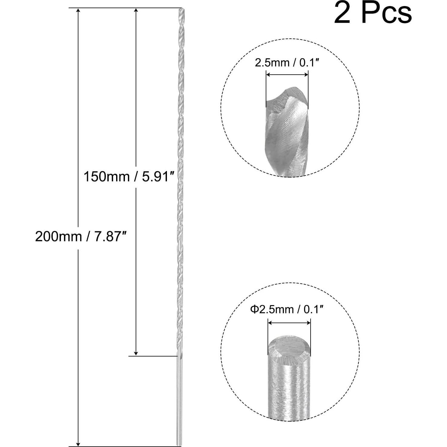Brocas de Twist HSS uxcell 2.5mm x 200mm para Metal y Plástico