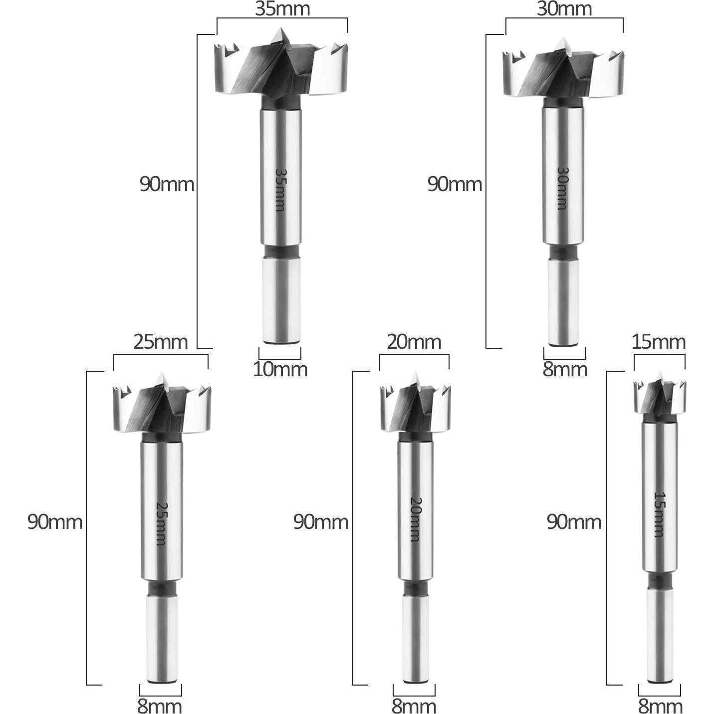 Juego de Brocas Forstner 5Pcs HPHOPE 15/20/25/30/35mm