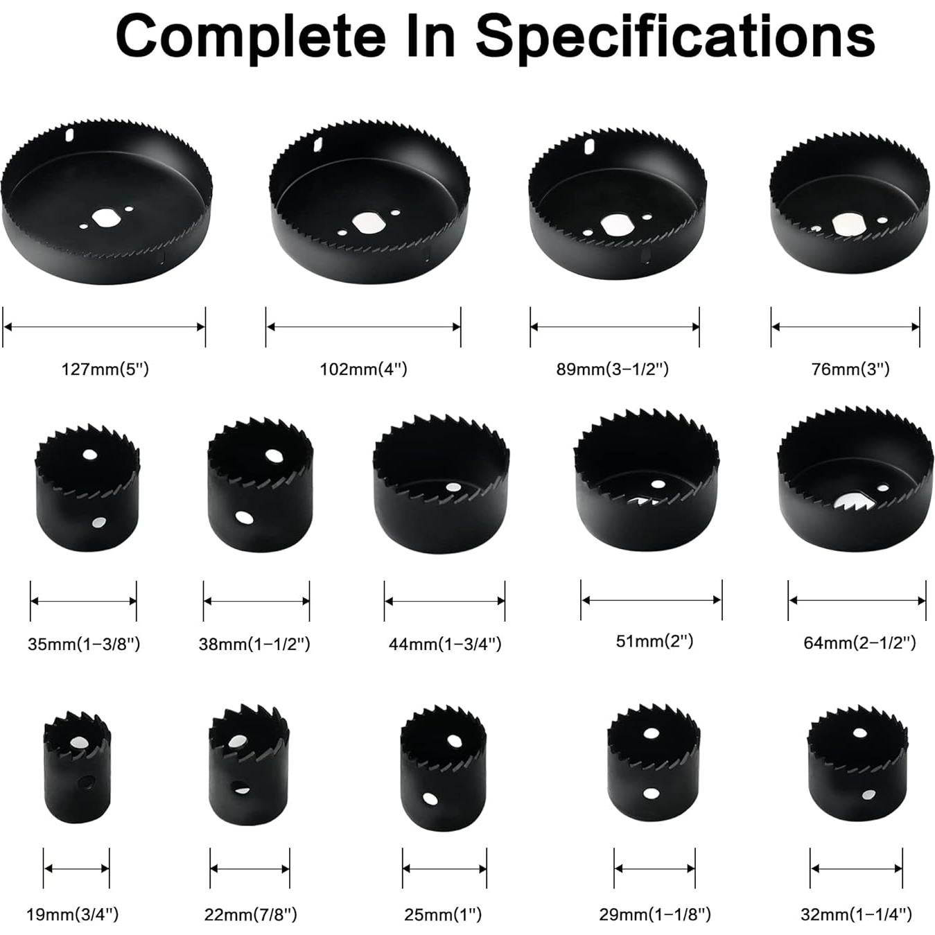 Juego de Sierras de Corona GMTOOLS 19 Piezas 19-127mm