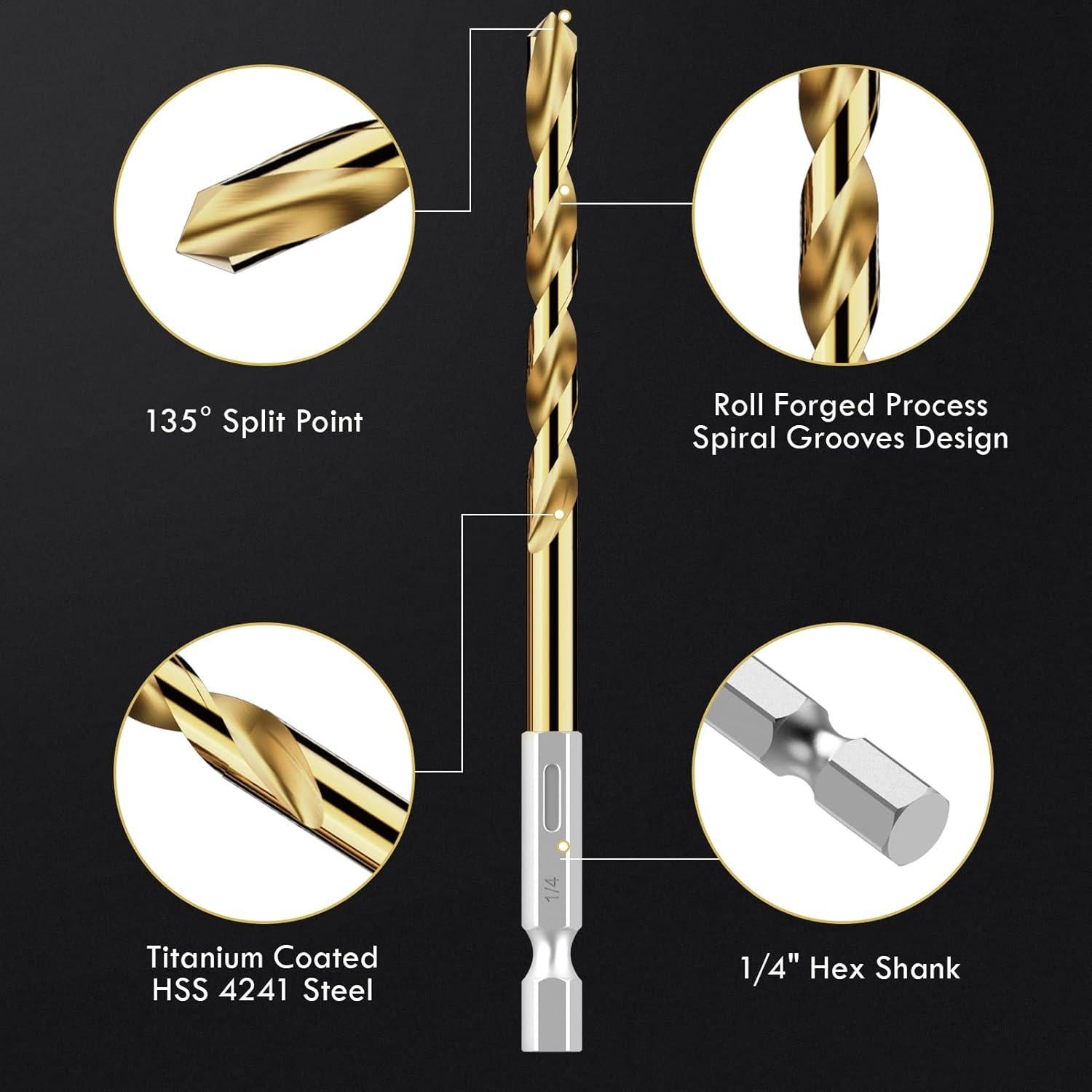 Juego de Brocas Hexagonales MACXCOIP 30 Piezas Titanio