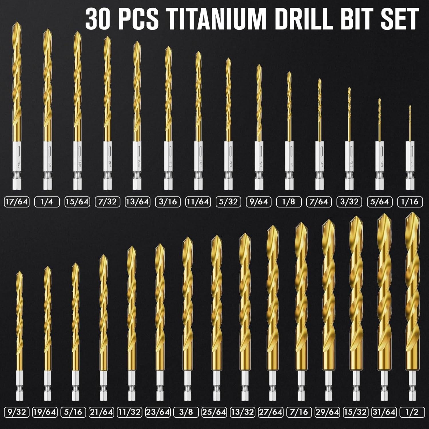 Juego de Brocas Hexagonales MACXCOIP 30 Piezas Titanio