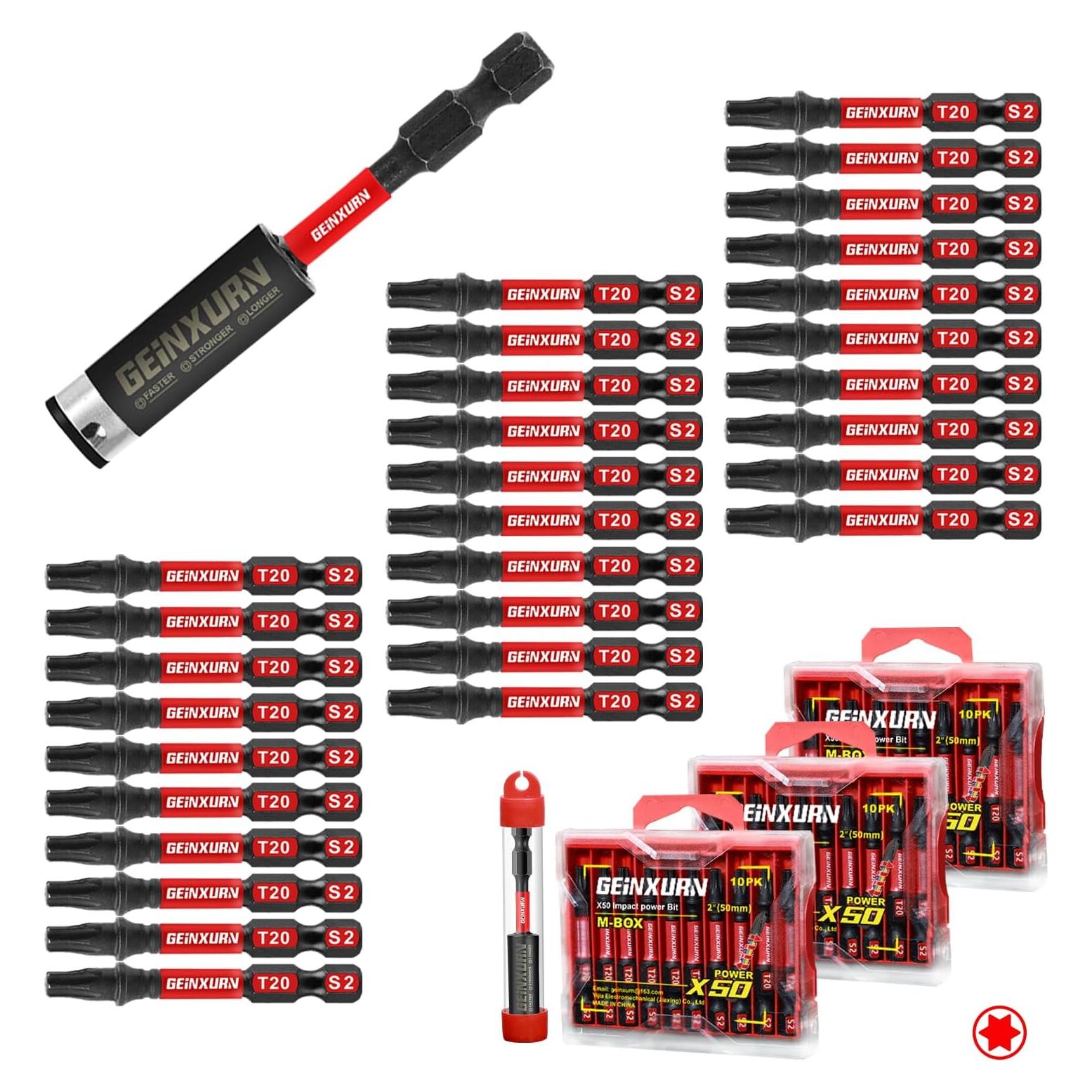 Juego de 30 Puntas Torx T20 GEINXURN con Soporte y Caja