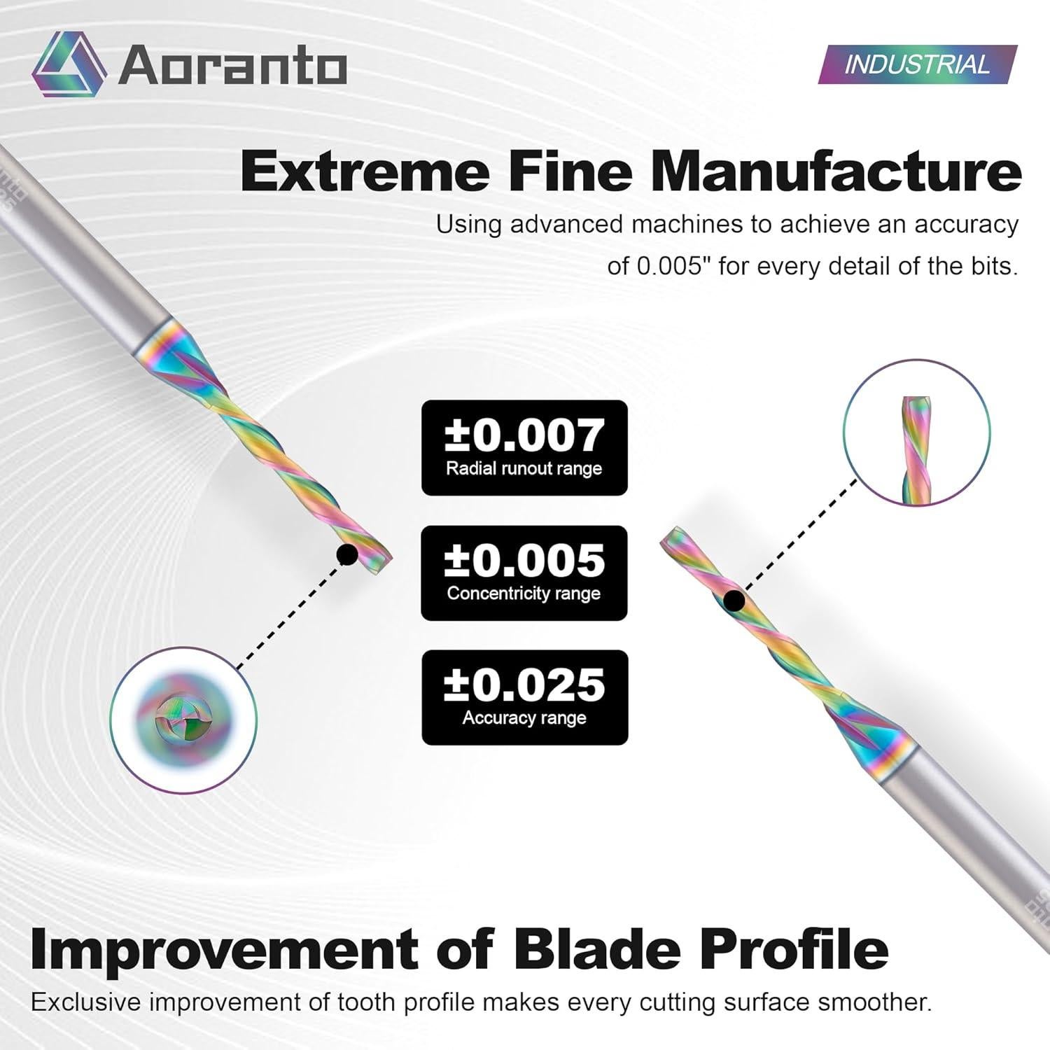 Fresa CNC Aoranto 1/8" Diámetro 1" Corte Descendente 2 Pz