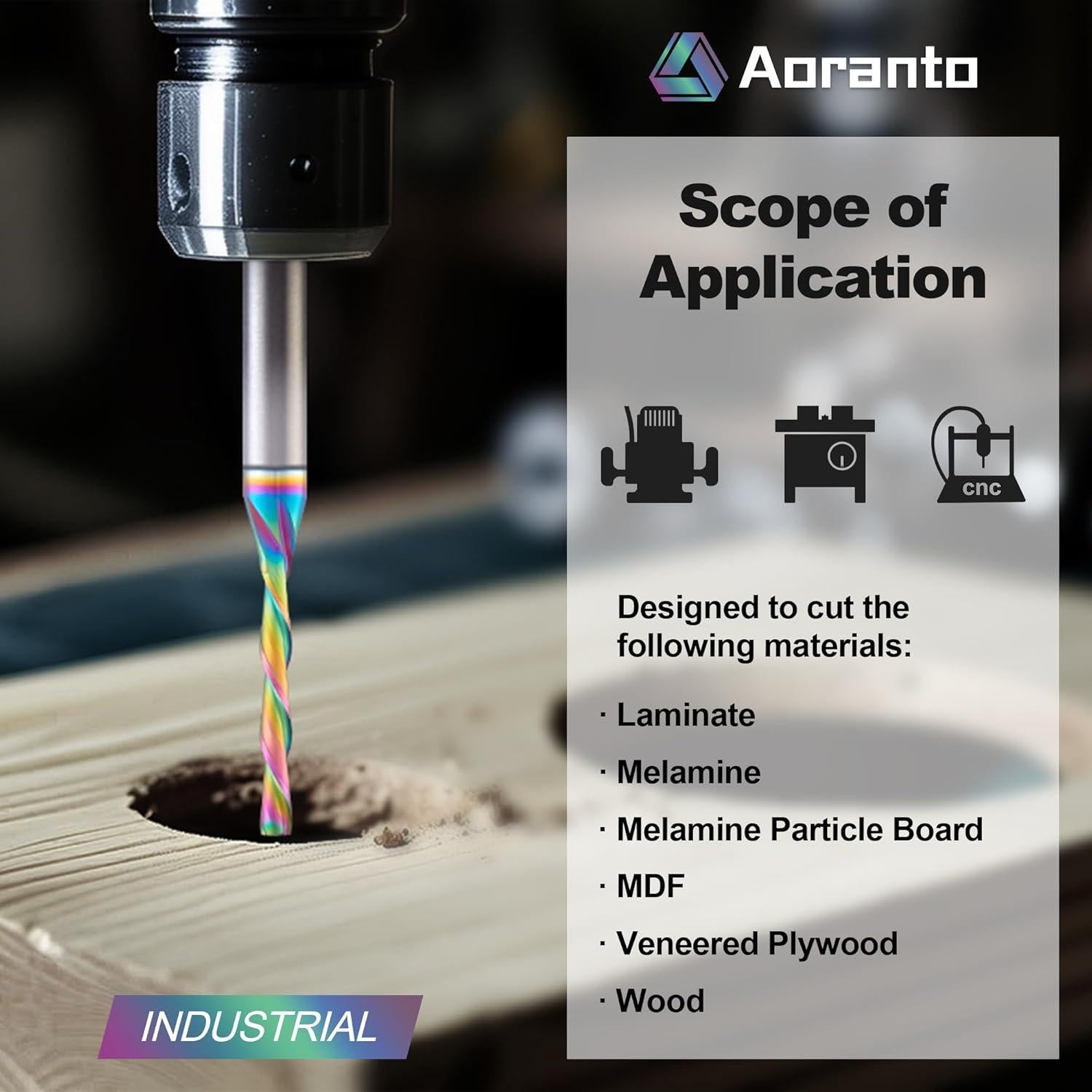 Fresa CNC Aoranto 1/8" Diámetro 1" Corte Descendente 2 Pz