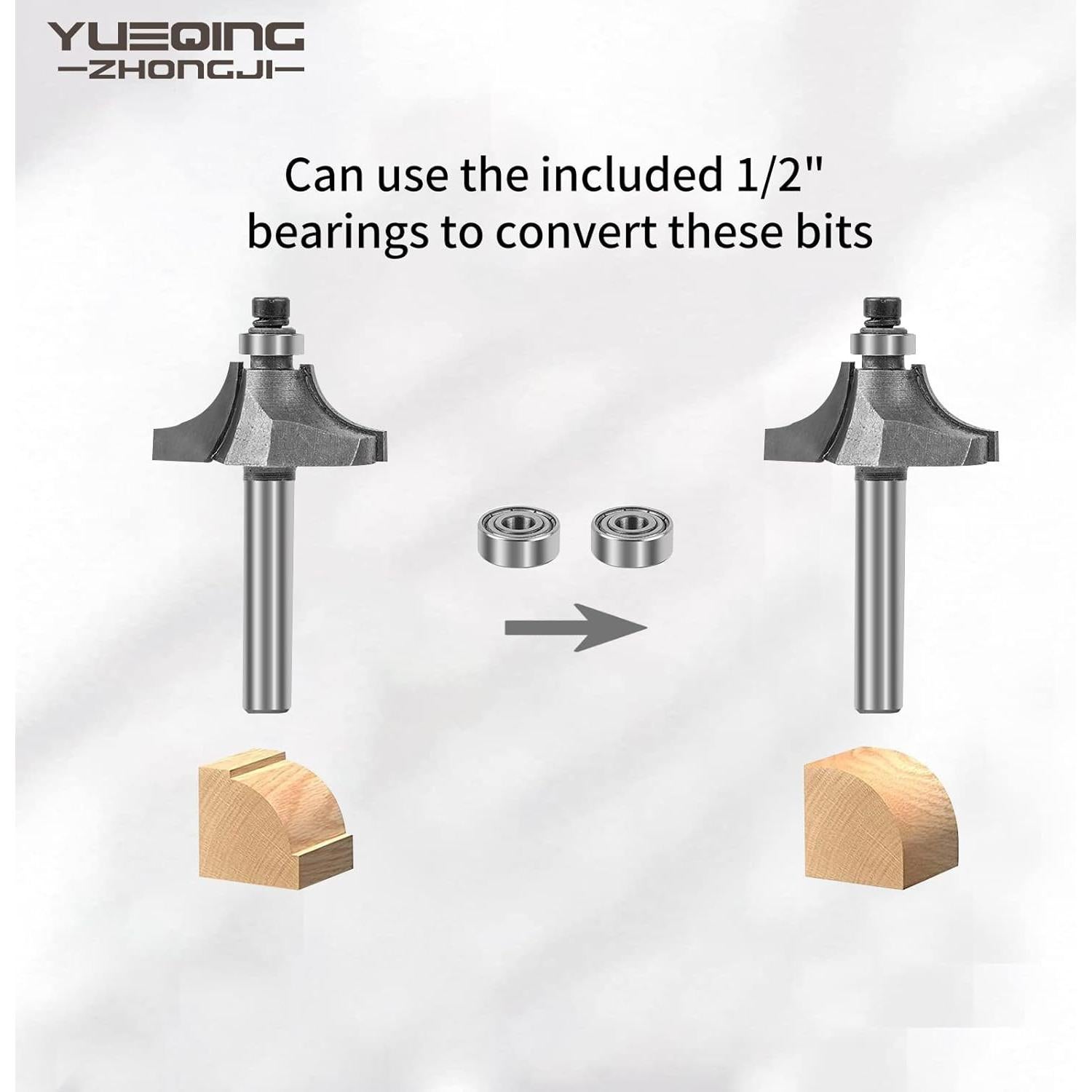 Juego de 6 Brocas Redondeadas para Router 1/4" Shank