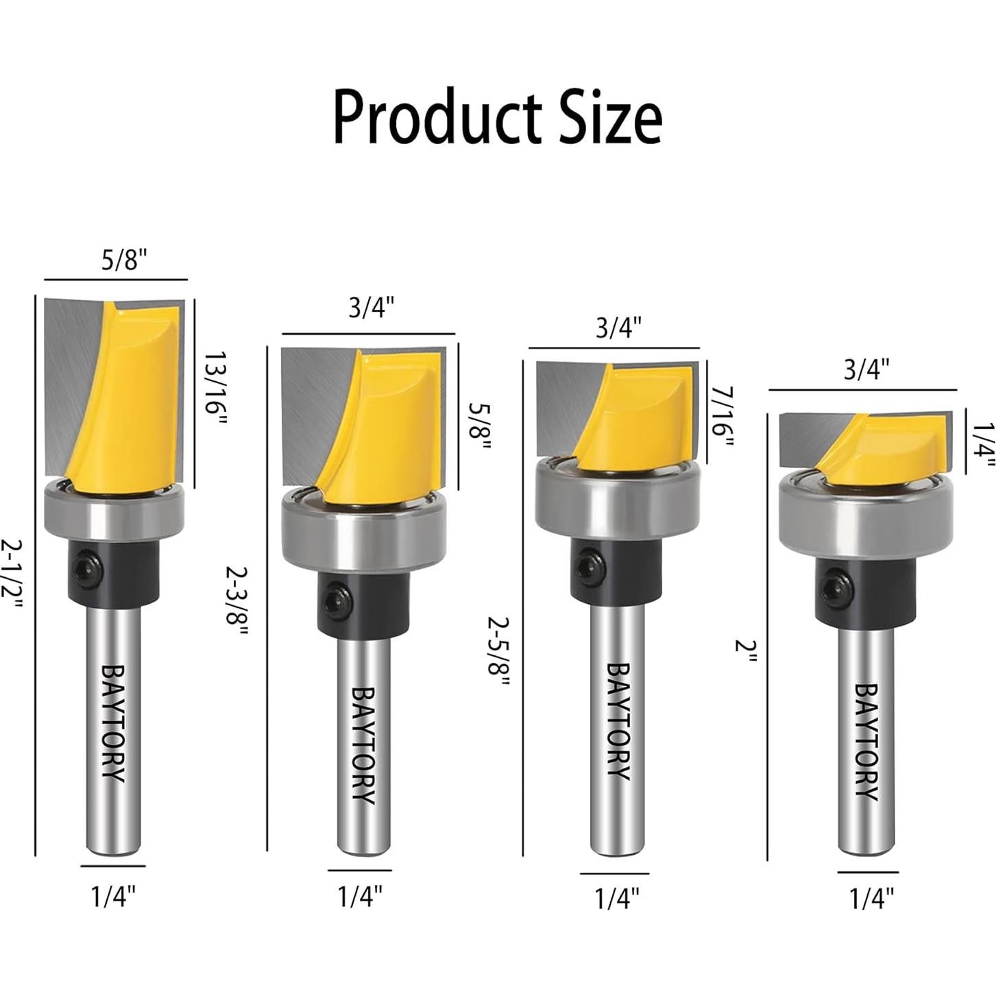 Juego de Brocas de Fresar BAYTORY 4 Piezas 1/4" para Madera