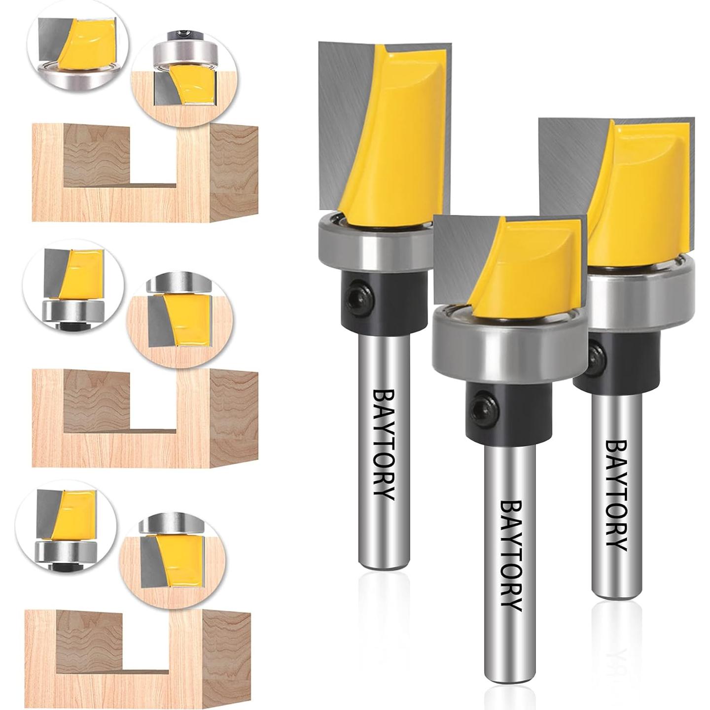 Juego de Brocas de Fresar BAYTORY 4 Piezas 1/4" para Madera