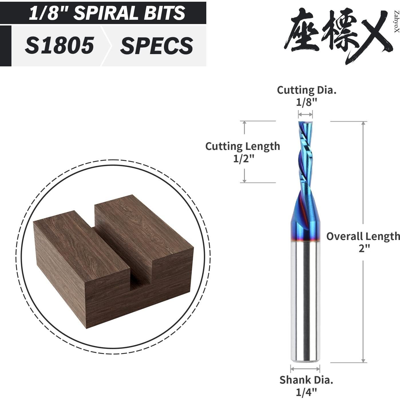 Fresa CNC Espiral Inversa ZahyoX 3,18mm Carburo Sólido