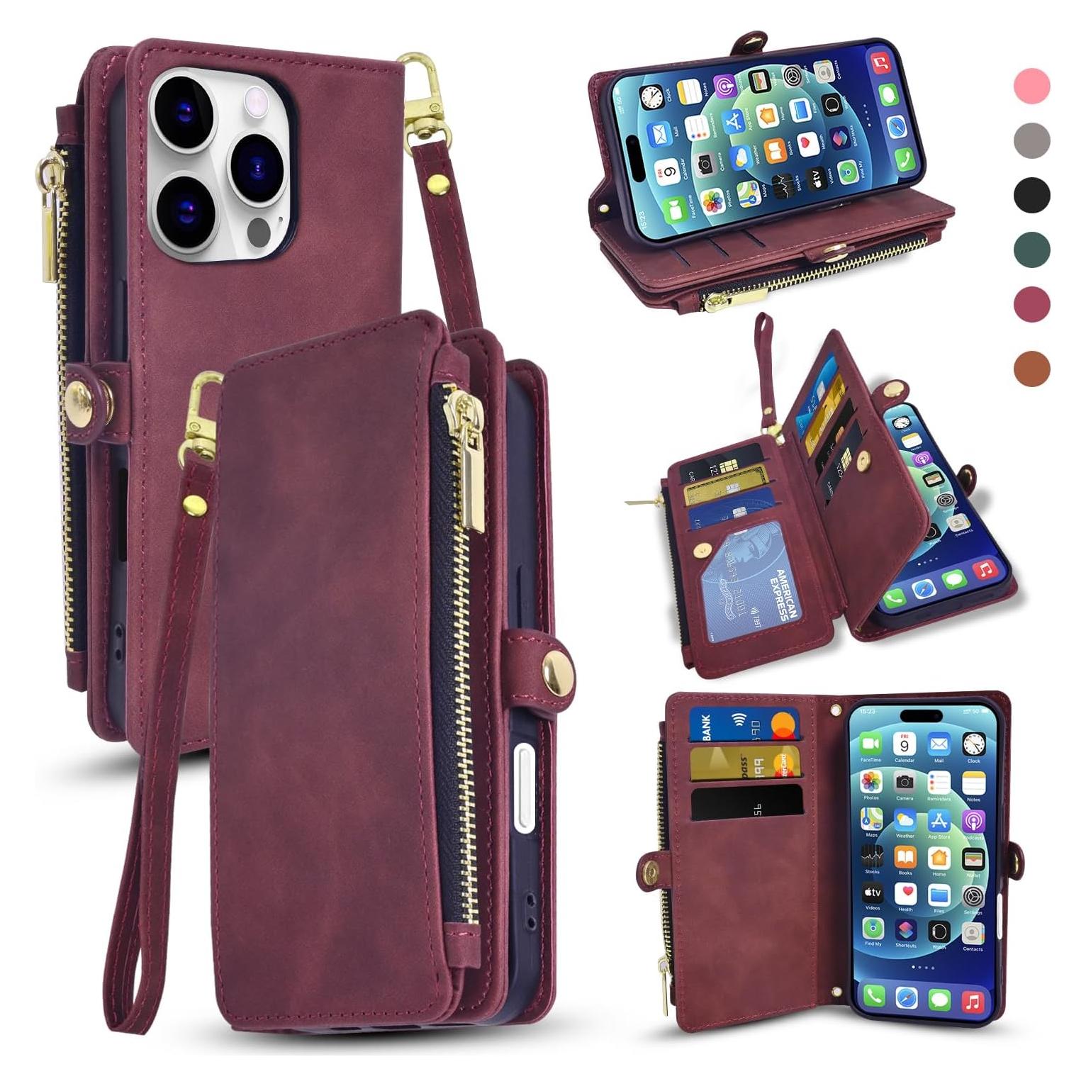 Funda Billetera OIMBWR para iPhone 16 Pro Max Rojo Vino