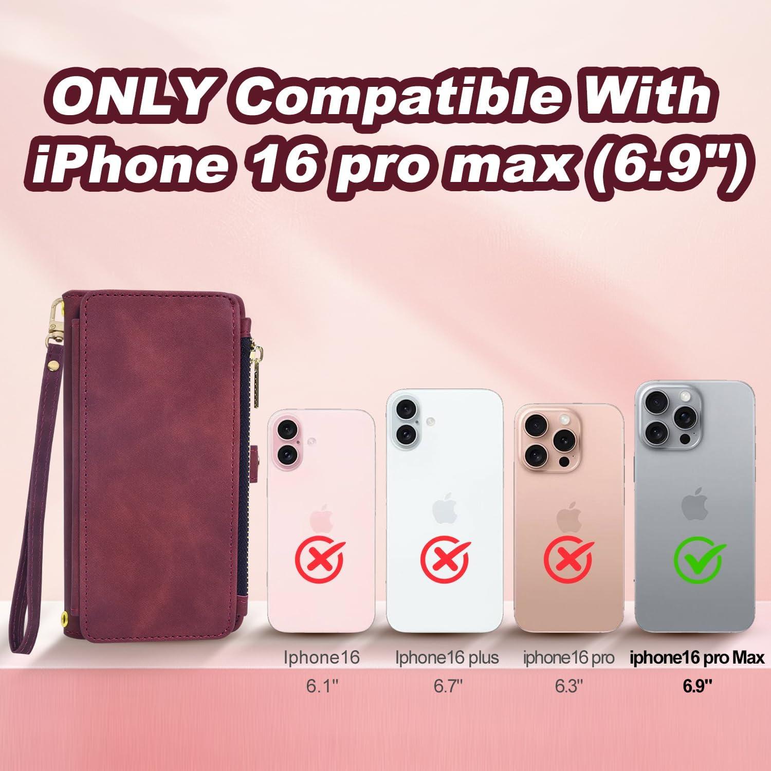 Funda Billetera OIMBWR para iPhone 16 Pro Max Rojo Vino