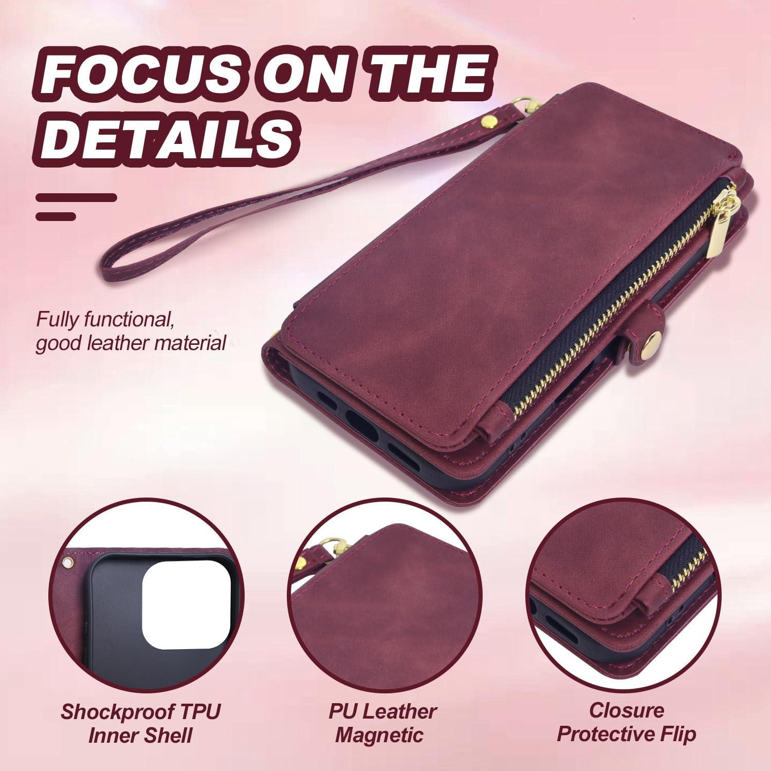 Funda Billetera OIMBWR para iPhone 16 Pro Max Rojo Vino