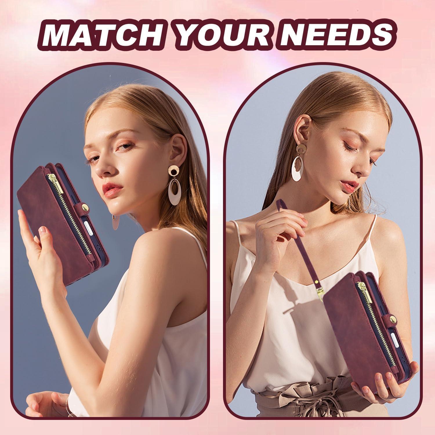 Funda Billetera OIMBWR para iPhone 16 Pro Max Rojo Vino