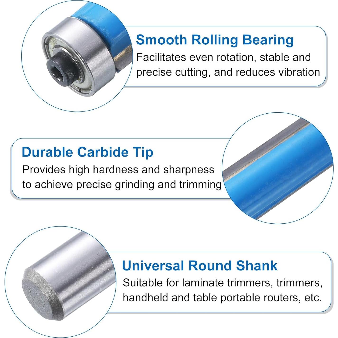 Fresa de Recorte Flush uxcell 1/2" Eje Carburo 31.75mm