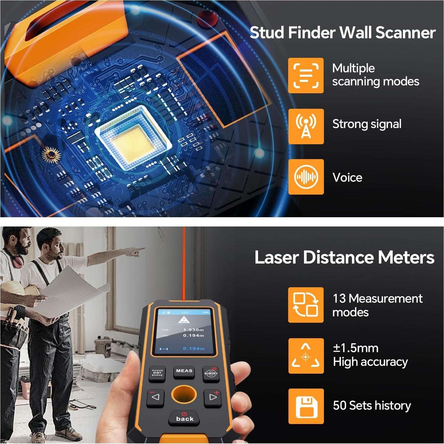 Detector de Pared SHGMEET NF-513S y Medidor Láser 40m