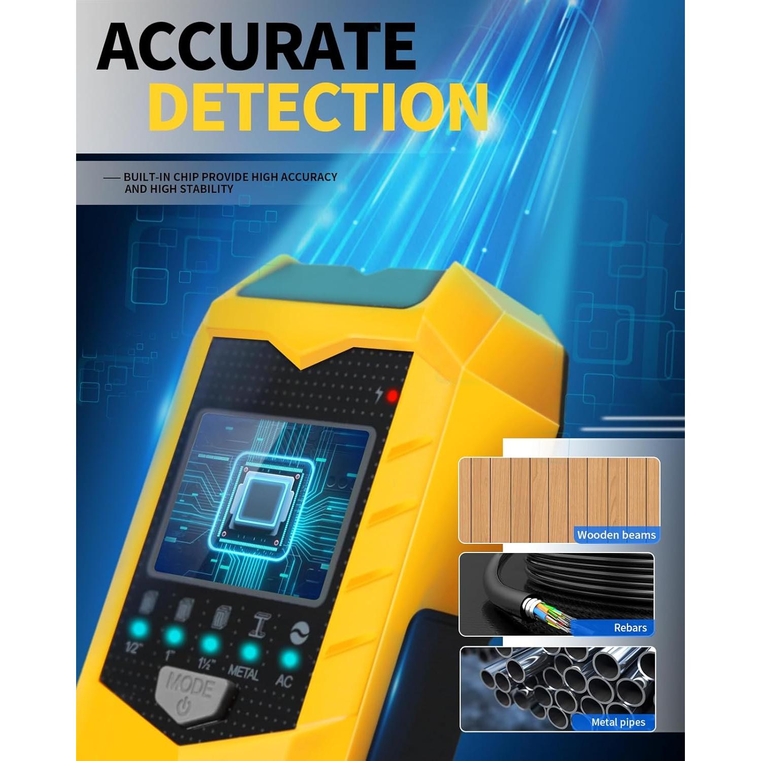 Stud Finder Wall Scanner - Upgrade 5 in 1 Electronic Stud Detector Wall Wood Metal Stud Sensor Pipe Joist Beam Finders Edge Center Finder with LCD Display and Audio Alarm for AC Wires Metal Wood Beams