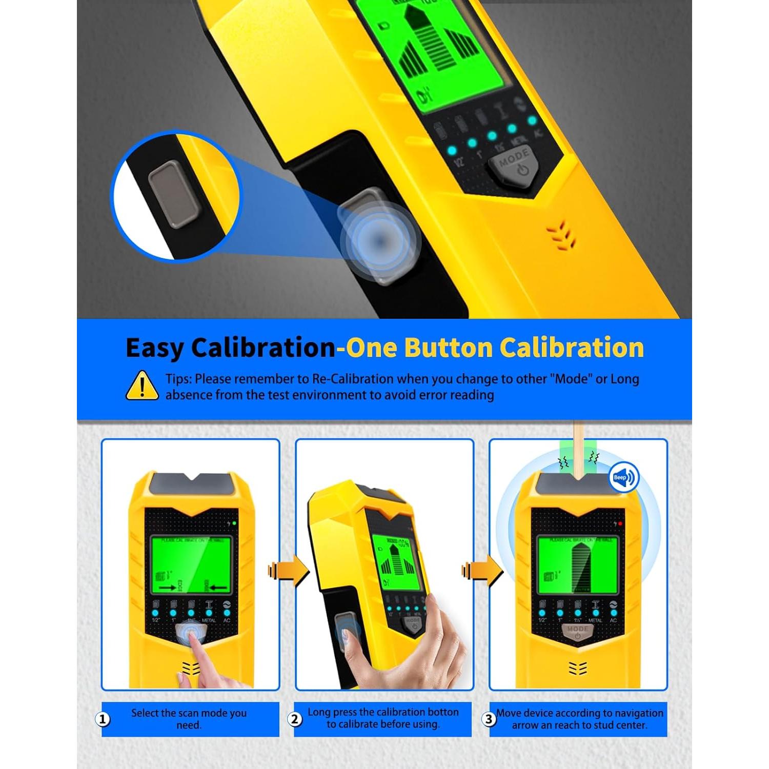 Stud Finder Wall Scanner - Upgrade 5 in 1 Electronic Stud Detector Wall Wood Metal Stud Sensor Pipe Joist Beam Finders Edge Center Finder with LCD Display and Audio Alarm for AC Wires Metal Wood Beams