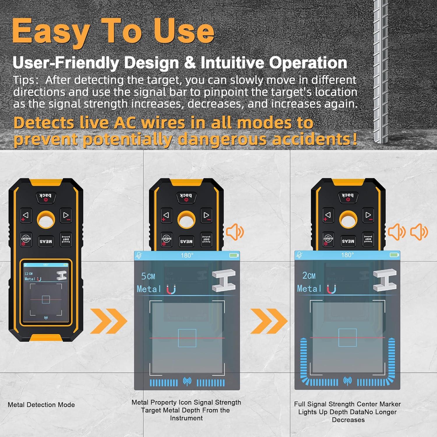 Detector de Pared 5-en-1 RAINLEOTI NF-513s con Medidor Láser