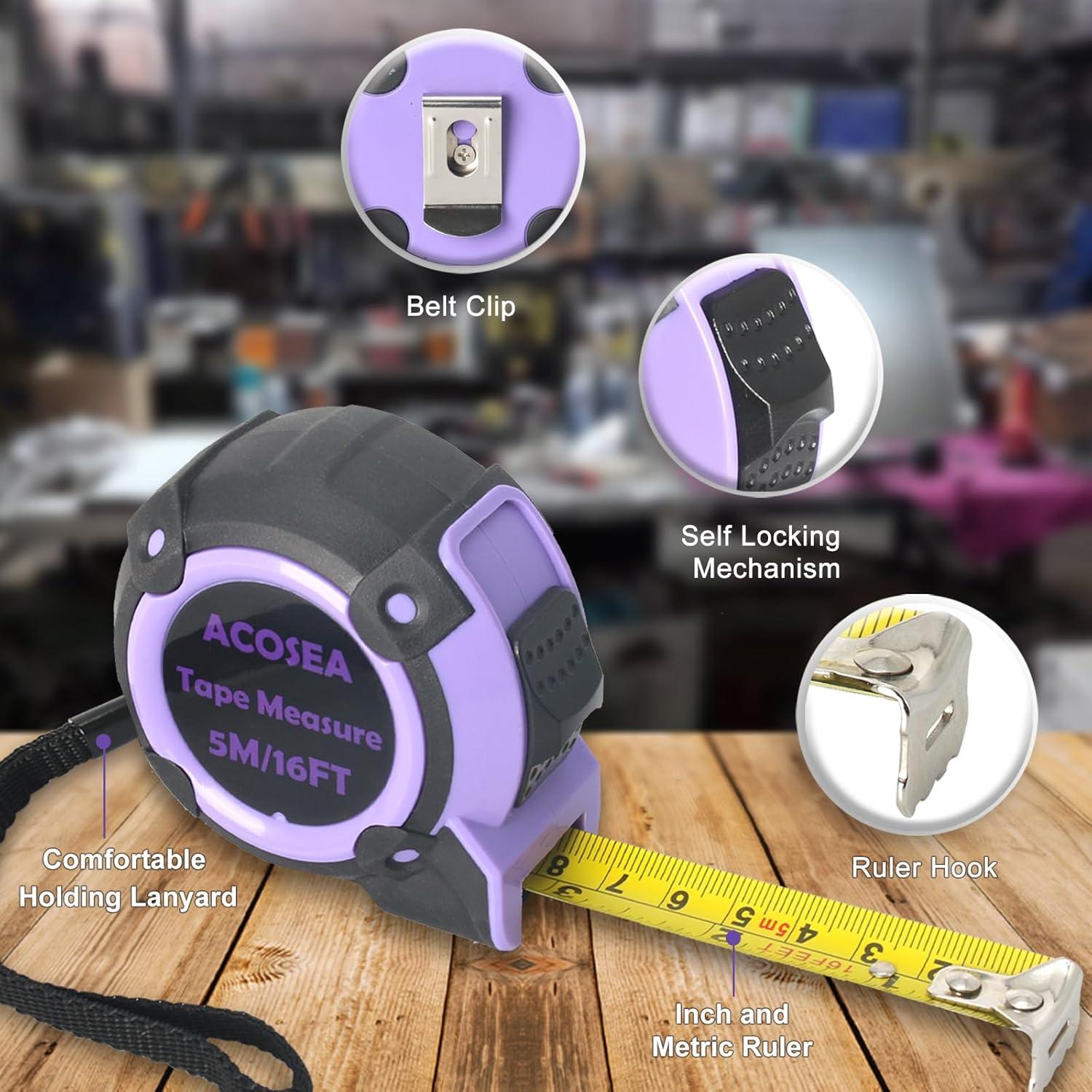 Cinta Métrica Retráctil ACOSEA 5m Rosa con Bloqueo