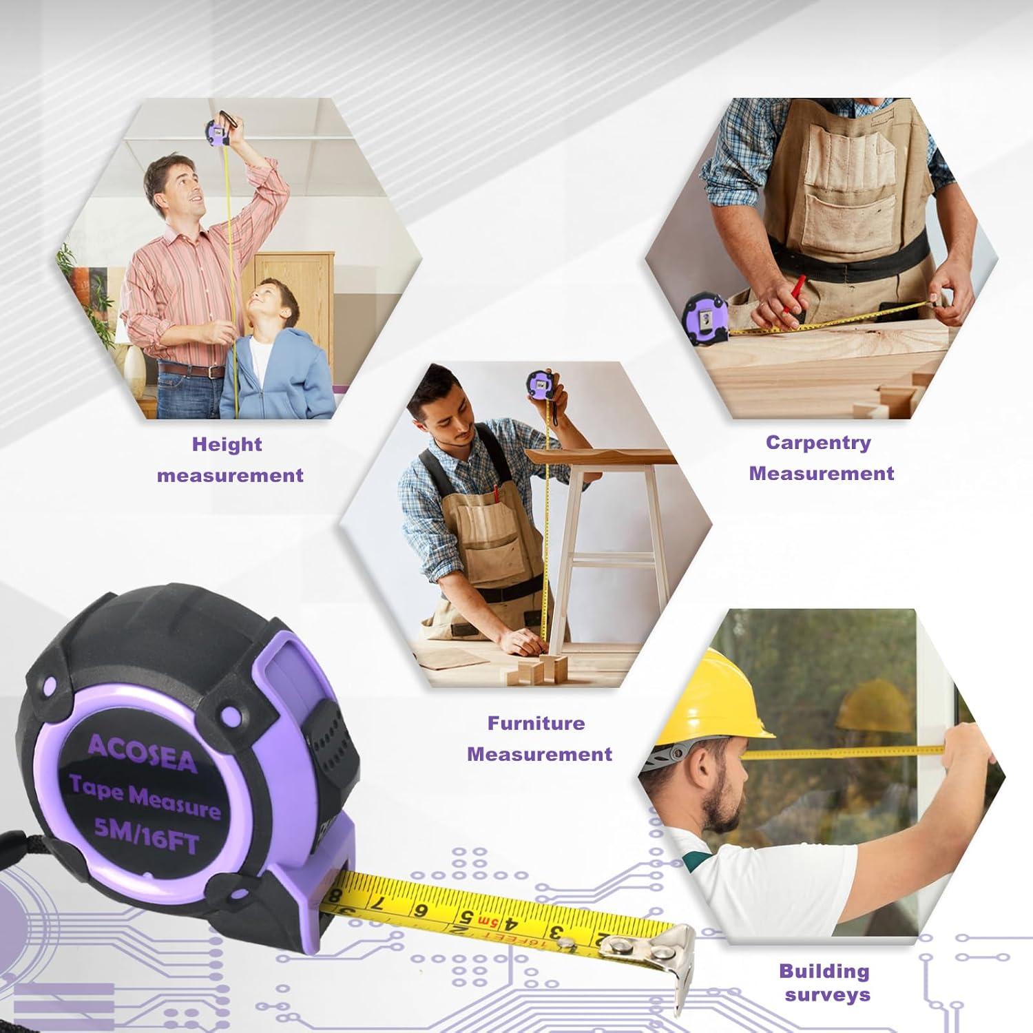 Cinta Métrica Retráctil ACOSEA 5m Rosa con Bloqueo