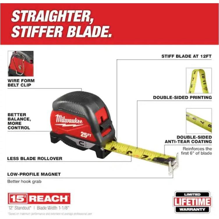 Cinta Métrica Magnética Milwaukee 25 pies (7,62 m) - Paquete de 2