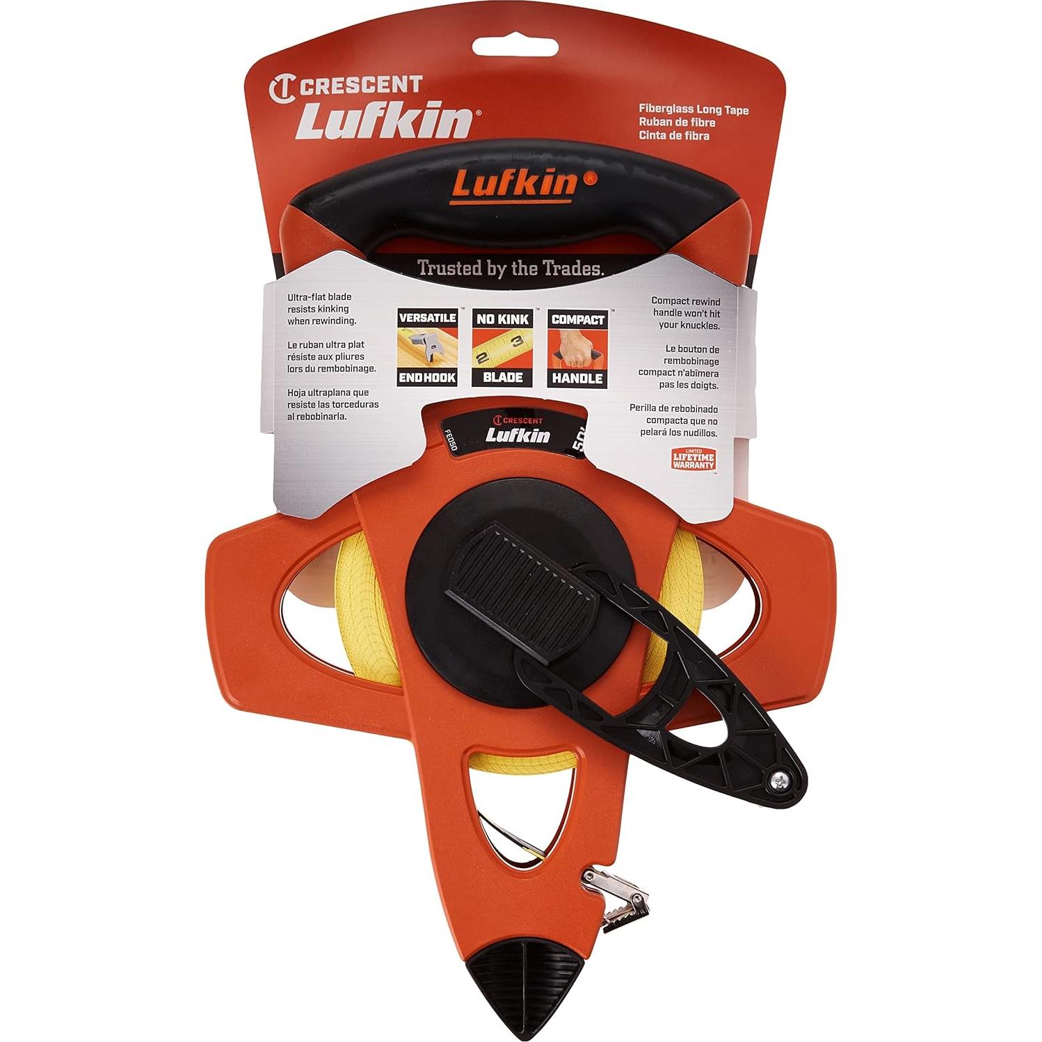 Cinta métrica Lufkin 15.2 m fibra de vidrio naranja FE050