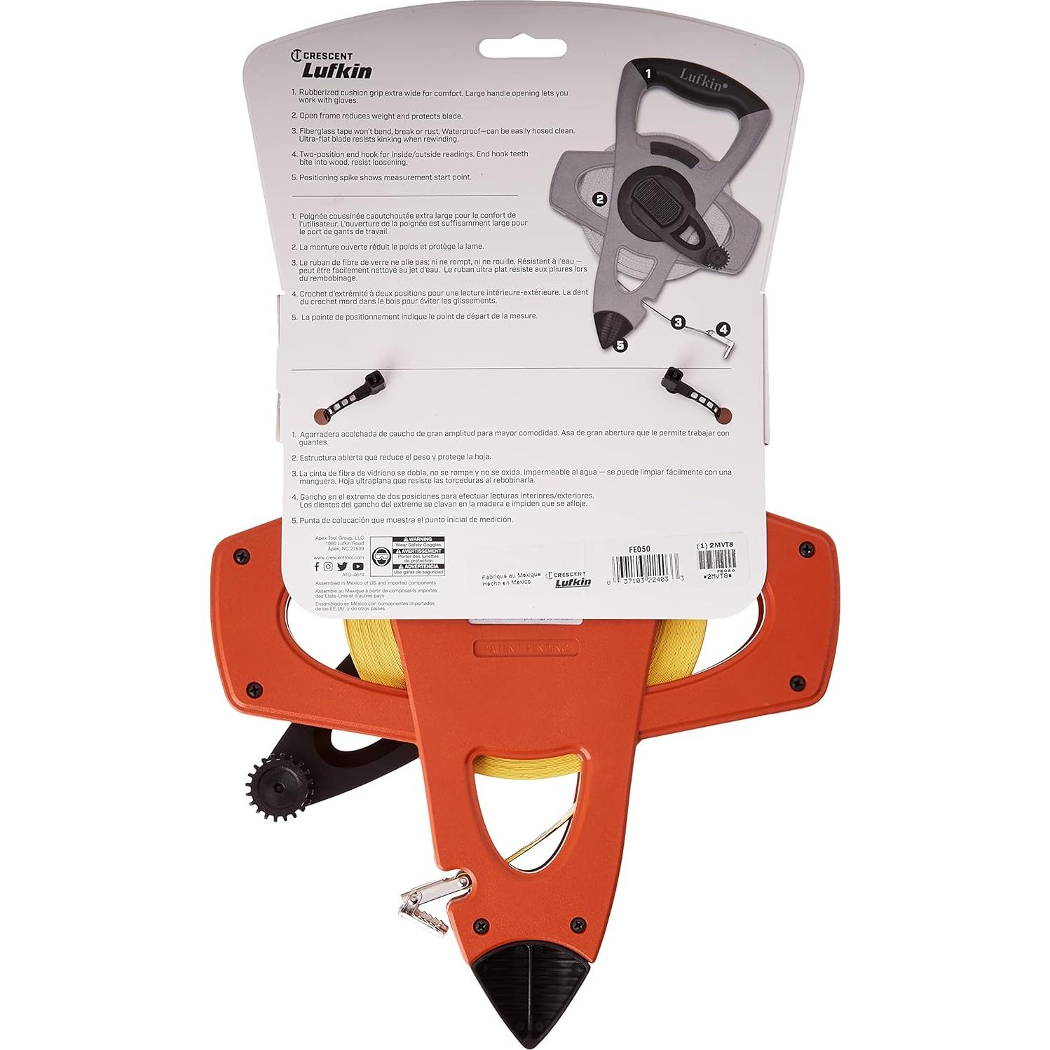 Cinta métrica Lufkin 15.2 m fibra de vidrio naranja FE050