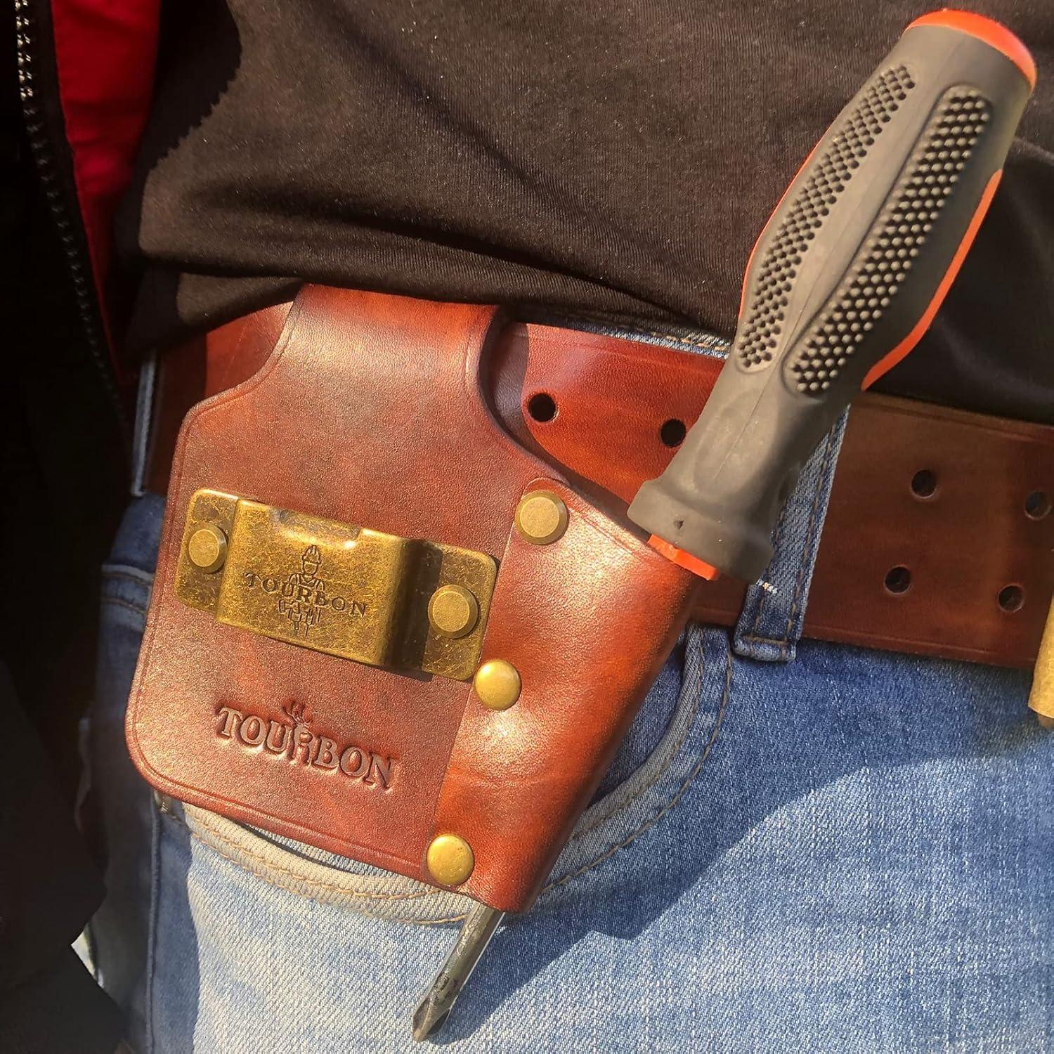 Funda de Cinta Métrica TOURBON - Cuero Marrón Vintage