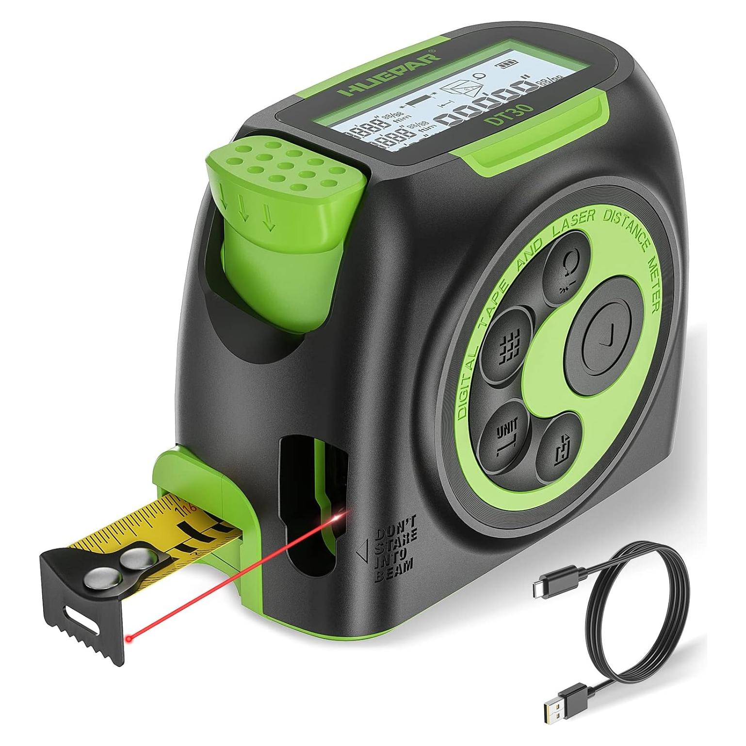 Cinta Métrica Láser Huepar DT30 60m y 5m Pantalla LCD